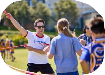 Luke Boon, turning long skipping ropes, for a primary school skipping session Luke Boon, turning long skipping ropes, for a primary school skipping session