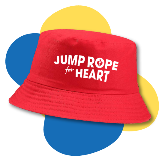 A red Jump Rope for Heart bucket