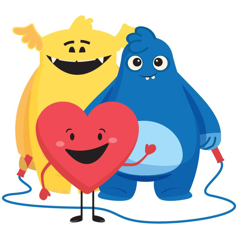 A group of cartoon avators holding a skipping rope
