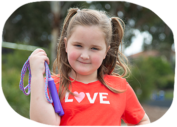 Ayla holding a skipping rope during Jump Rope for Heart school activities
